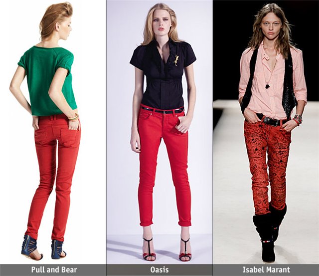 Модные красные джинсы - как носить и чем дополнять